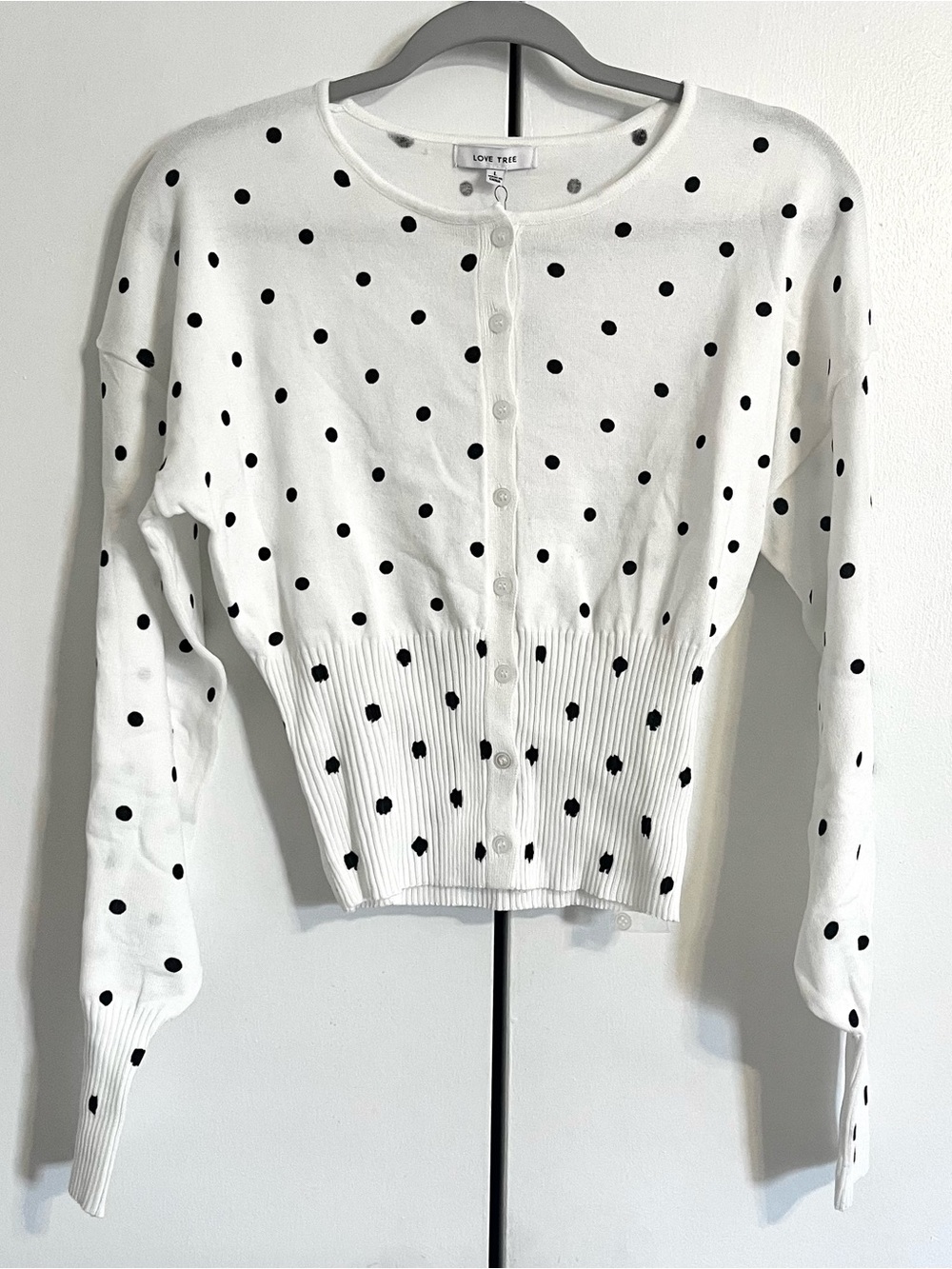 NEW Polka Dot Cardigan Large Button Front Preppy Modern Chic Twee Indie Pop